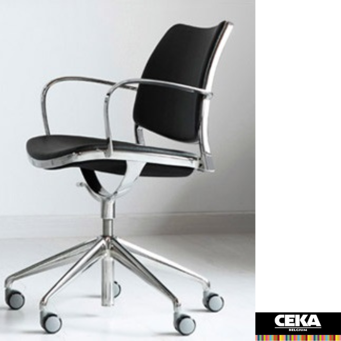 chaise réunion GAS-STUA Task chair 5 branche roulettes accoudoirs chrome cuir noir