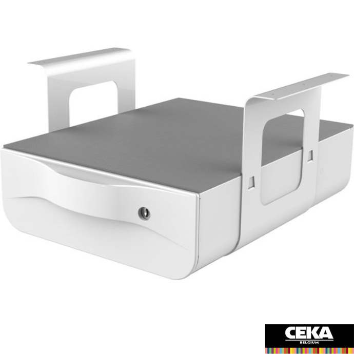 accessoire ergonomique tiroir personnel blanc noir fermeture clé bureau assis debout