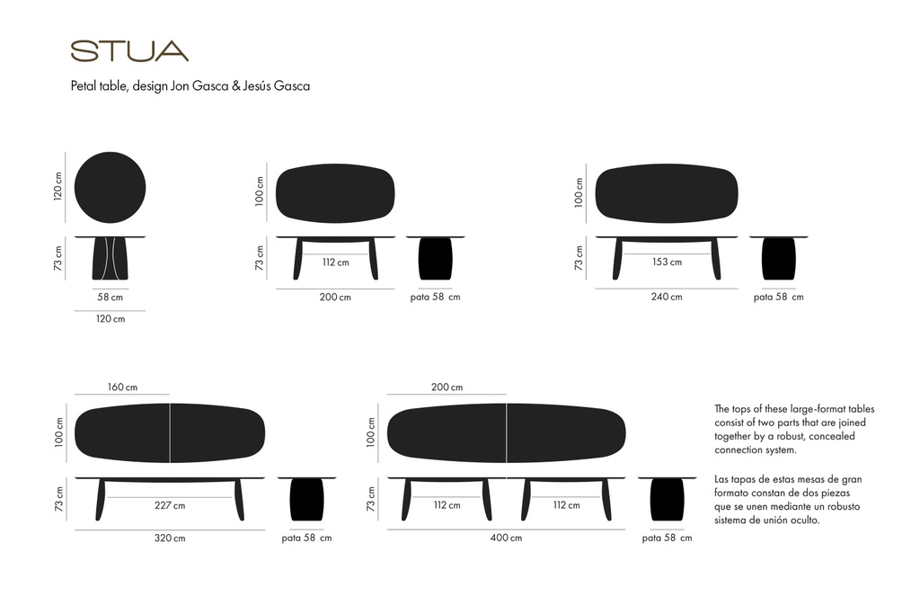 Dimensions Table à manger PETAL by STUA