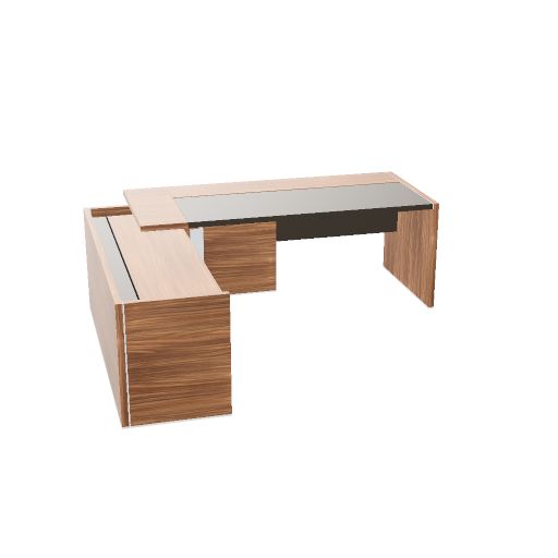Schreibtisch mit Sliding Arbeitsplatte und Beistellmöbel H.65 mit Schiebetür und mehrteiliger Tischplatte H. 230  H. 75  T. 210 