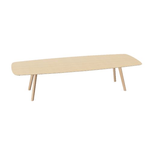 Plateau de table 320x120 installé sur une poutre d'acler fixée aux pieds en bois massif