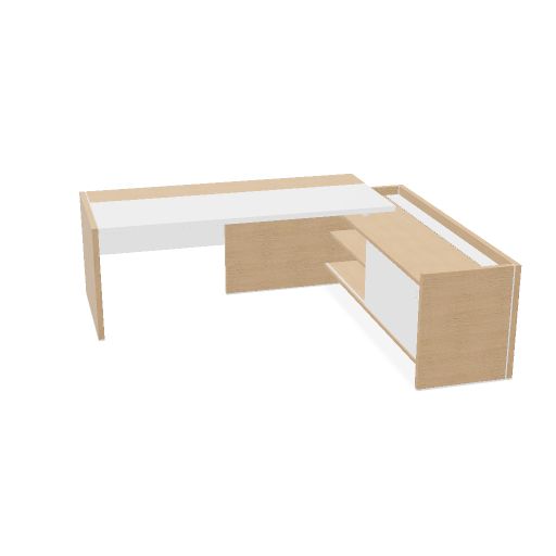 Bureau avec desserte H. 65 avec porte coulissante et plateau composé L. 230  H. 75  P. 210 
